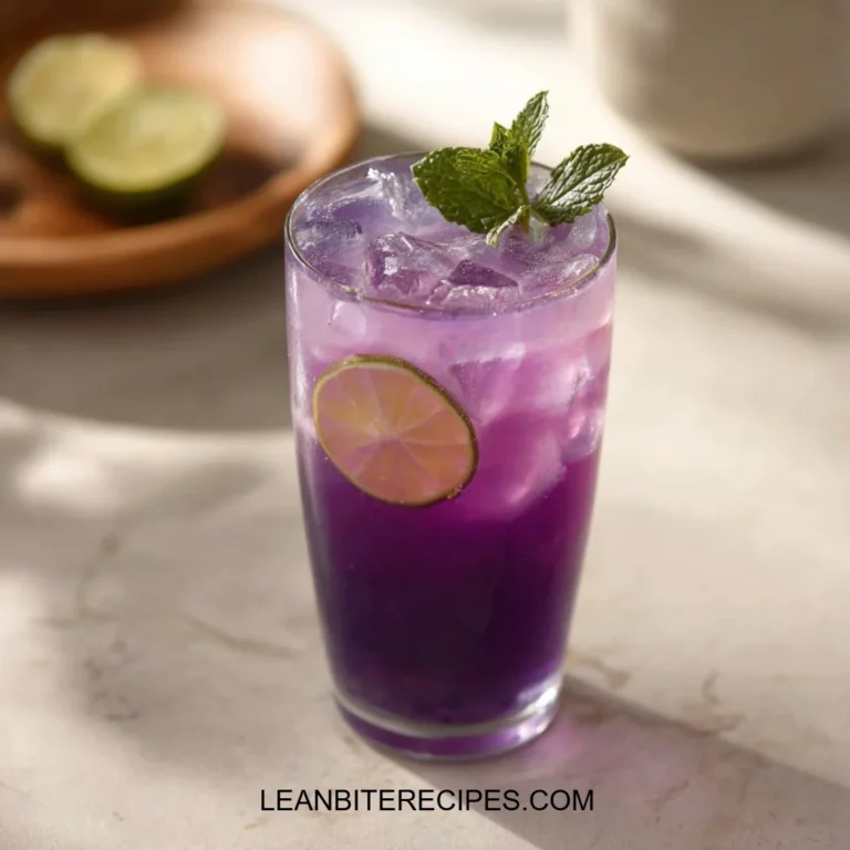 A refreshing glass of Butterfly Pea Flower Iced Tea with vibrant blue color.