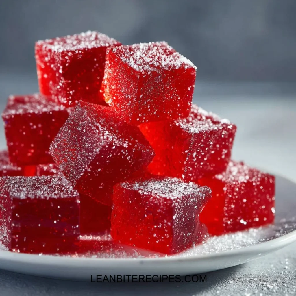 Homemade strawberry gelatin gummies arranged on a plate